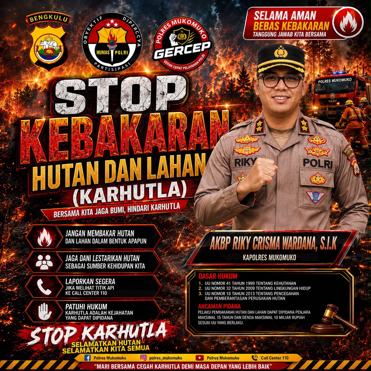 Cegah Karhutla, Polres Mukomuko Imbau Masyarakat Stop Bakar Hutan dan Lahan 